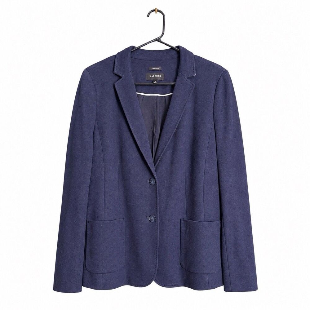 Talbots Aberdeen Blazer Size 16 Navy Cotton Blend Preppy Workwear Classic - Picture 2 of 7